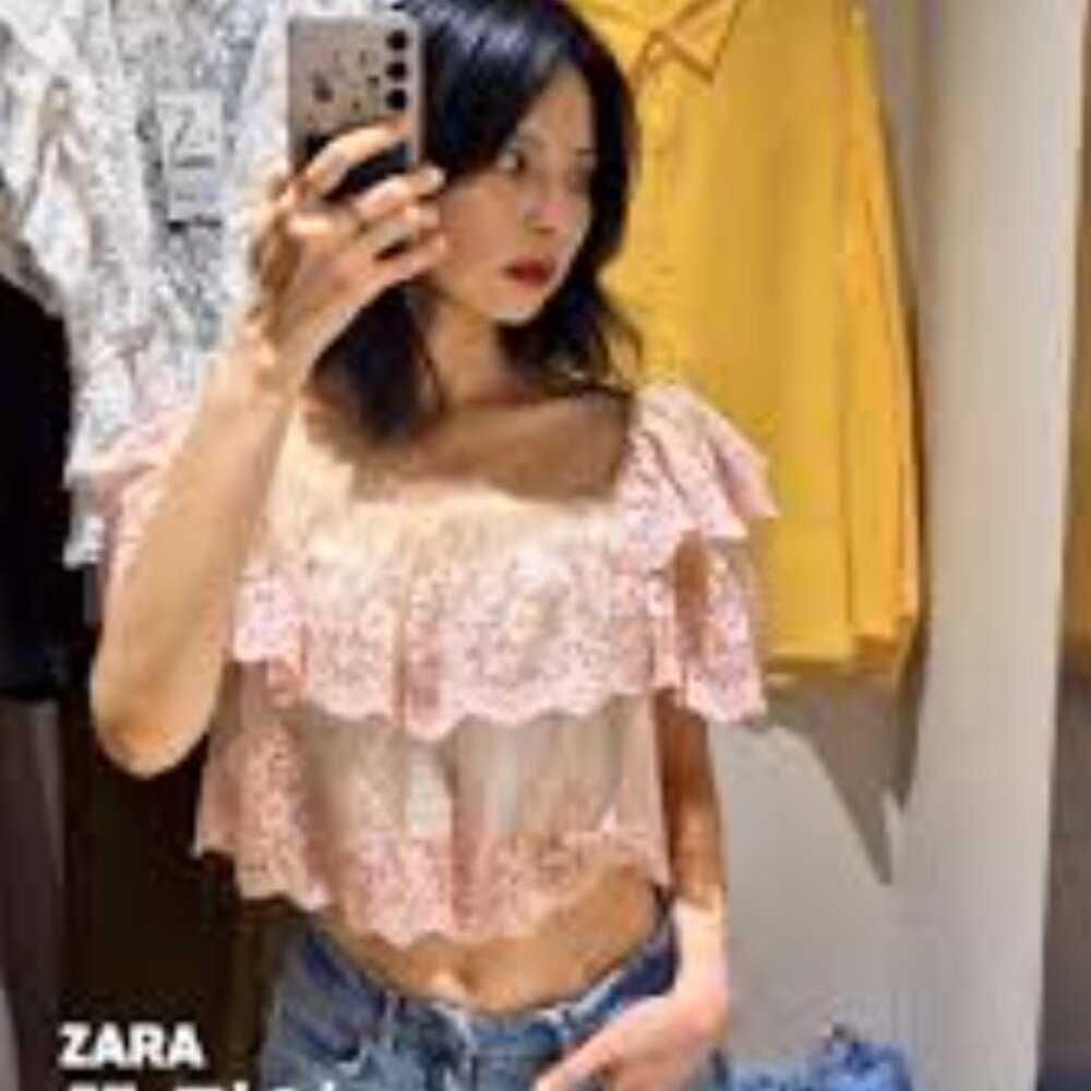 Zara Embroidered Ruffle Top NWT - Picture 11 of 15